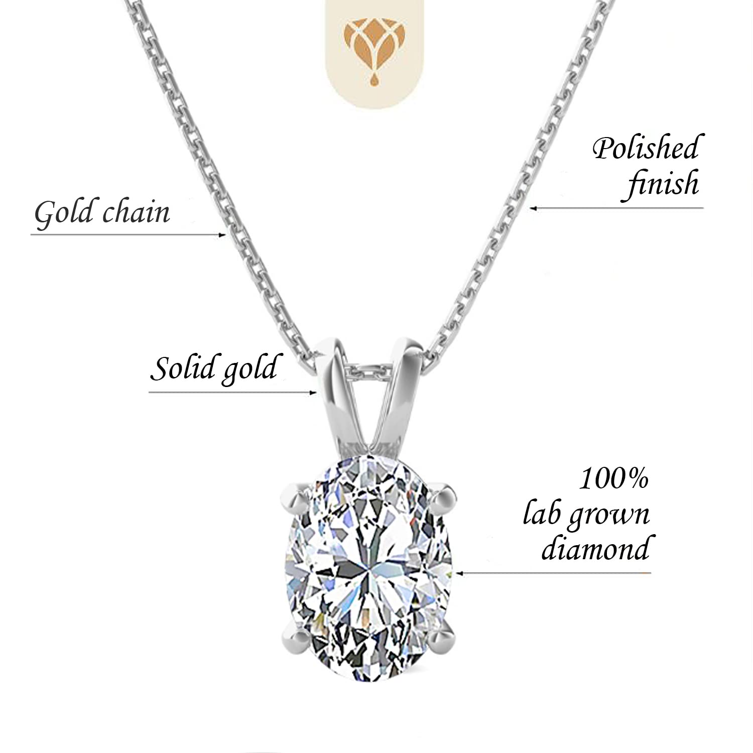 VS1-VS2 Clarity (.25-1.00 Carat) Cttw Lab-Grown Oval Shape Solitaire Diamond Pendant Necklace Womens Girls |14k Yellow or White or Rose/Pink Gold with 18