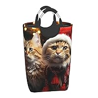 Laundry Basket Waterproof Laundry Hamper With Handles Dirty Clothes Organizer Christmas Cat Print Protable Foldable Storage Bin Bag For Living Room Bedroom Playroom