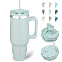 BJPKPK 40 oz Insulated Tumbler With Lid And Straw Stainless Steel Tumblers Cup With Handle For Women And Men,Blue Haze