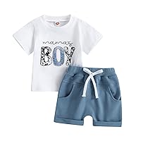 Toddler Baby Boy Summer Outfit Mama's Boy Short Sleeve T-Shirt Tops Solid Elastic Waist Shorts 2Pcs Clothes Set