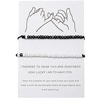 2 Piece Pinky Friendship Couple Bracelet Distance Matching Promise Bracelets Gift Bohemia for Girls Boys Lover Best Friends (Black and White Beads)