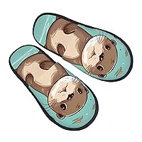 Cartoon Cute Otter Furry Slippers for Men Women Fuzzy Memory Foam Slippers Warm Comfy Slip-on Bedroom Shoes Winter House Shoes for Indoor Outdoor