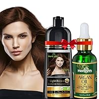 Herbishh Hair Strengthening Combo Contains Hair Color Shampoo Hair Dye 500ml Light Brown+ Herbishh Argan Oil for Hair – Deep Condition Hair Argan Oil for Hair Frizz Control & Damage Repair - 30ml