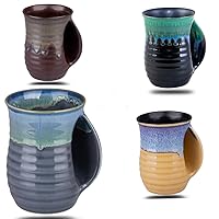 Hand Warmer Mugs Set of 4,16 Ounce Large Hand Warming Mugs Ceramic Gift for Christmas with Contoured Pocket, Keep Your Fingers Warmth(Grey Green Purple Brown)