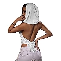 Floerns Women's Tie Backless Halter Tops Draped Front Cropped Hoodie