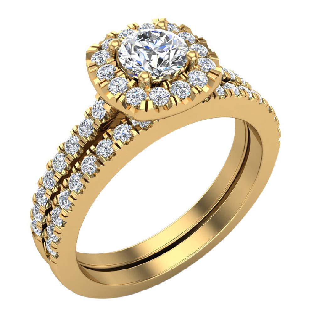 Diamond Wedding Ring Set Round brilliant diamond cushion halo rings 1.00 carat 14K Gold