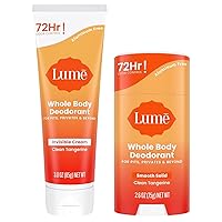 Lume Deodorant Cream - Underarms and Private Parts - Aluminum Free, Baking Soda Free, Hypoallergenic, and Safe For Sensitive Skin - Travel Tube + Cream Deodorant Bundle (Clean Tangerine)