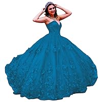 Women's Sweetheart Quinceanera Dresses Appliques Tulle Princess Prom Party Gowns