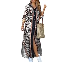 YMING Womens Button Down Long Sleeve Shirt Dress Casual Floral Print Maxi Dresses Loose Fit Blouse Dress Plus Size