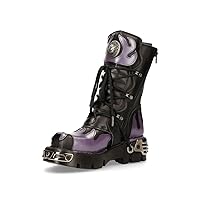 New Rock Boots 591 Flame Metallic Leather Women's Goth Punk Biker Fashion