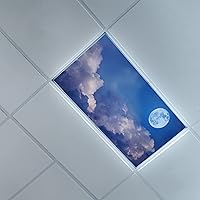 Moon Night Sky with Cloudy,Blue White,Fluorescent Light Cover Insert,Fluorescent Light Covers for Classroom, Office, Hospital and Home-Ceiling Light Cover Skylight Film,2ft x 4ft