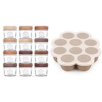 KeaBabies 12-Pack Baby Food Containers and Silicone Baby Food Freezer Tray with Clip-on Lid - 4 oz Glass Food Jars - Breast Milk Trays for Freezer