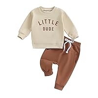 Toddler Baby Boy Clothes Little Dude Fall Winter Outfit Long Sleeve Sweatshirt and Stretch Jogger Pants Set