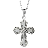 14k White Gold Diamond Gothic Cross Necklace, 0.31 cttw 7/8 inch tall