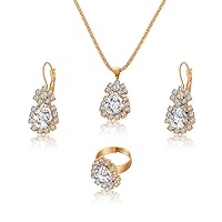 Water drop rhinestone necklace earrings ring set high-end bridal jewelry