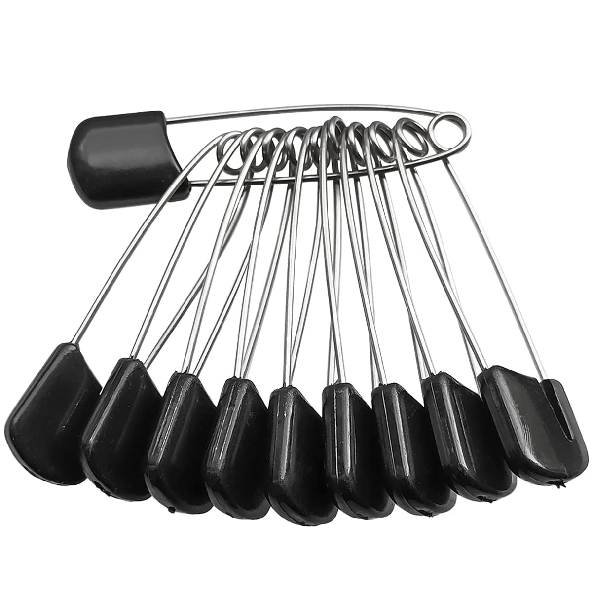50 Pcs Diaper Pins, Plastic Head Safety Pin with Safe Locking Closures (Black)