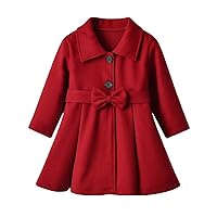 Toddler Girls Winter Long Sleeve Warm Woollen Coat Jacket Solid Color Red Bow Tie For Babys Clothes Girls 12 Coat