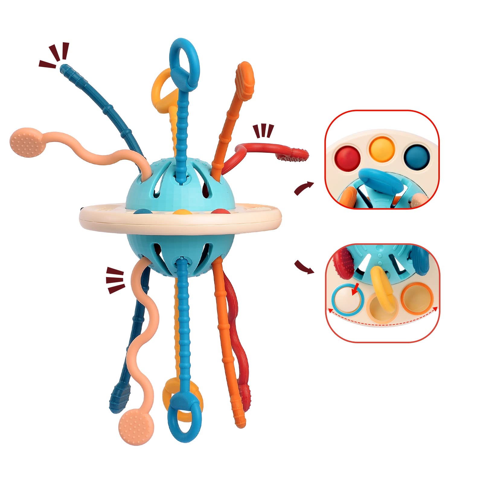 Montessori Toys for Babies 6-12 Months, Baby Sensory Toys for Toddler, Baby Toys 12 to 18 Months, Food-Grade Silicone Pull String Toy for Sensory Development, Travel Toys for 1 Year Old Birthday Gift