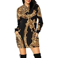 Hoodie Mini Dress For Women Streetwear Black Baroque Animal Black Dresses