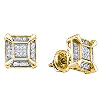 The Diamond Deal Yellow-tone Sterling Silver Mens Round Diamond Square Cluster Stud Earrings 1/8 Cttw
