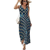 Women's V Neck Maxi Dress Sleeveless Summer Long Tank Dress High Waist Ankle Length Sundress