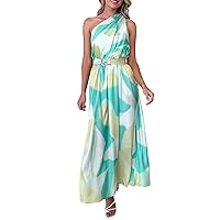 Womens Dresses Summer 2024 Dress Casual Solid Color One Shoulder Slim Waist Tube Top Backless Dress