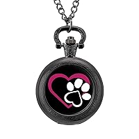 Paw Heart Vintage Pocket Watch with Chain Arabic Numerals Scale Alloy Pocket Watch Gift