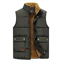 Flygo Men's Winter Warm Outdoor Padded Puffer Vest Thick Fleece Lined Sleeveless Jacket (Style 04 Army Green, Medium)