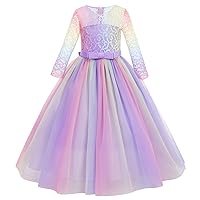 Rainbow Flower Girl Lace Dress for Kids Wedding Bridesmaid Pageant Party Prom Formal Ball Gown Princess Tulle Dresses