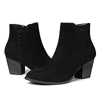 TEMOFON Ankle Boots for Women Booties: Chunky Heel Short Ankle Boot, Almond Toe Comfortable Boots whith Side Zipper