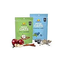 Amrita Apple Cinnamon (14 oz) + Blueberry Hemp (14 oz) Overnight Protein Oats | High Fiber, Low Sugar Oatmeal, Breakfast Cereal, Protein Shakes, Healthy Snacks | Old Fashioned Rolled Oats | Vegan, Non