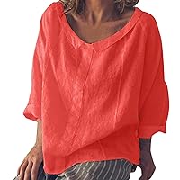 3/4 Sleeve Linen Shirts for Women Casual Summer Oversized 2024 Tops Lapel Ladies Loose Fit Dress Fringe Spring