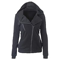Andongnywell Women Oblique Zip Hoodies Jacket Oblique Zipper Long Sleeve Hooded Jacket Coat Overcoats