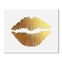 Lips Gold Foil Print Poster Decor Wall Art Kiss Love Makeup Fashion Girl Room Nursery 8 inches x 10 inches A35