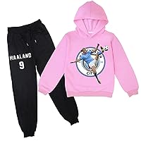 Children Erling Haaland Tops Pullover Hoodie+Sweatpants 2Pcs Set,MCFC Novelty Hooded Tracksuit for Kids