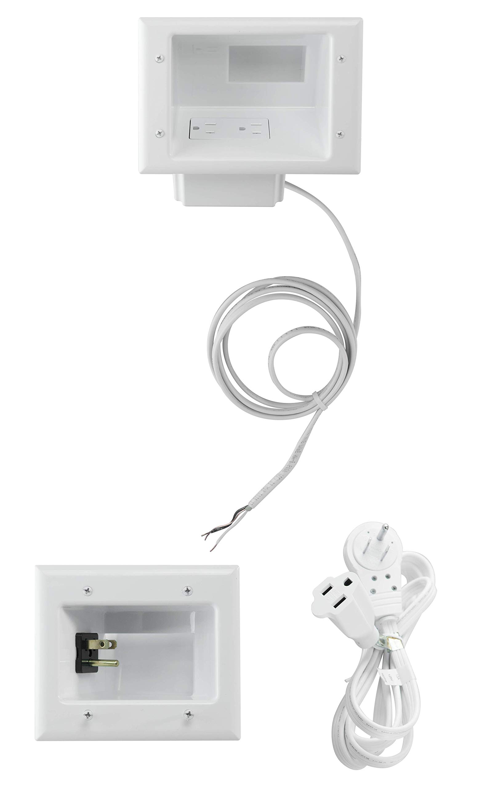 DATA COMM Electronics In Wall Cable Management Kit With Duplex Power Outlet - Behind Wall TV Wire Kit Low Voltage In Wall Cord Concealer For Sleek TV Setup - Easy DIY without Electrician,White