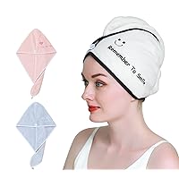 2 Pack Hair Towel Wrap,Hair Drying Towel with Button, Microfiber Hair Towel, Dry Hair Hat, Bath Hair Cap (Light Blue)