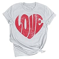 Cute Valentine's Day Graphic Shirts for Women Heart Print Short Sleeve Tops Dressy Casual Crewneck Basic Tees Tunic Blouse