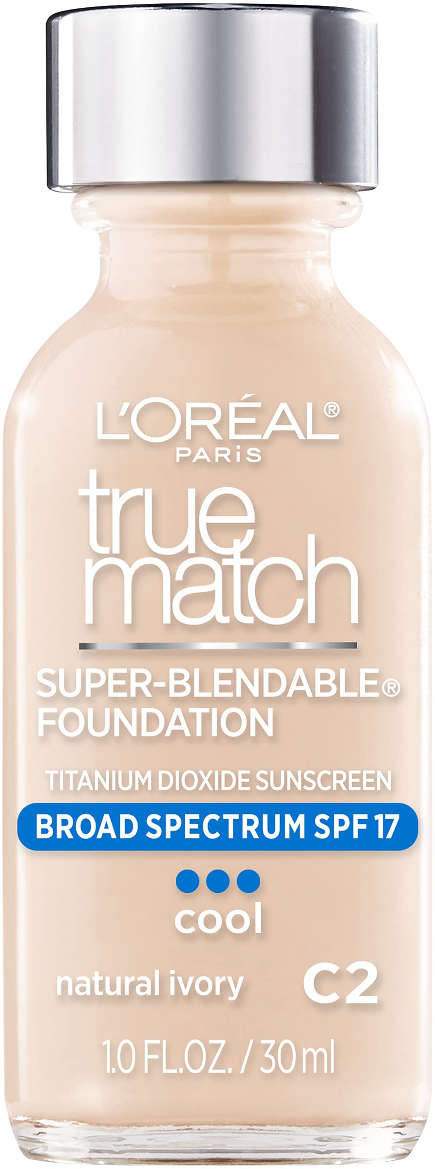 L'Oreal Paris Makeup True Match Super-Blendable Liquid Foundation, Natural Ivory C2, 1 Fl Oz (1 Count)