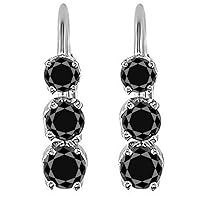 Silver Plated Round Real Moissanite Stud Earrings (6.29 Ct,Black Color,Opaque Clarity)