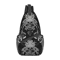 Skull Black Gothic Sling Backpack Crossbody Shoulder Bag Travel Hiking Daypack Gifts