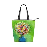 ALAZA Tote Canvas Shoulder Bag Abstract Floral Daisy Watercolor Spring Flower Womens Handbag