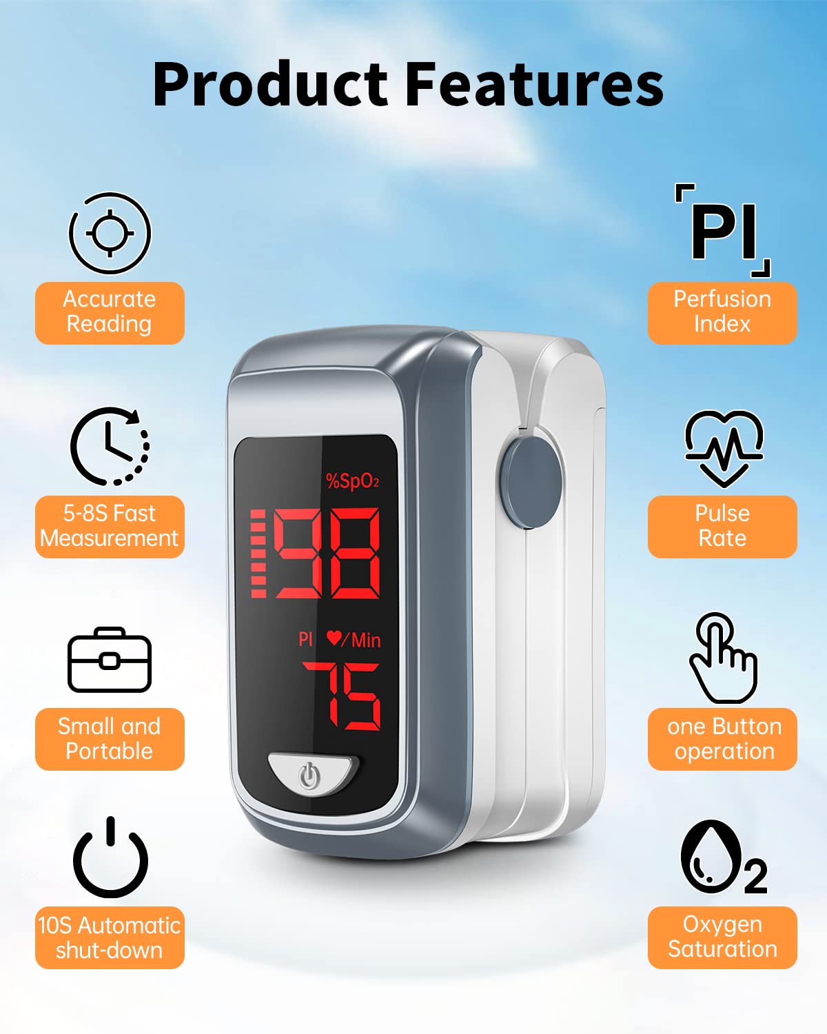HealthTree Fingertip Pulse Oximeter Blood Oxygen Saturation Monitor, Heart Rate and Fast Spo2 Reading Oxygen Meter with LED Screen 2 X AAA Batteries