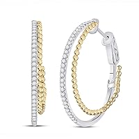 The Diamond Deal 14kt Two-tone Gold Womens Round Diamond Hoop Earrings 1/2 Cttw