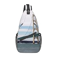 Mackinac Suspension Bridge Cross Chest Bag Diagonally Crossbody Shoulder Bag Travel Backpack Sling Bag for Women Men