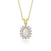Yellow Gold Plated Silver Halo Pendant Necklace: Gemstone & Diamond Accent, 18 Chain - 6X4MM Birthstone Women's Jewelry - Timeless Elegance