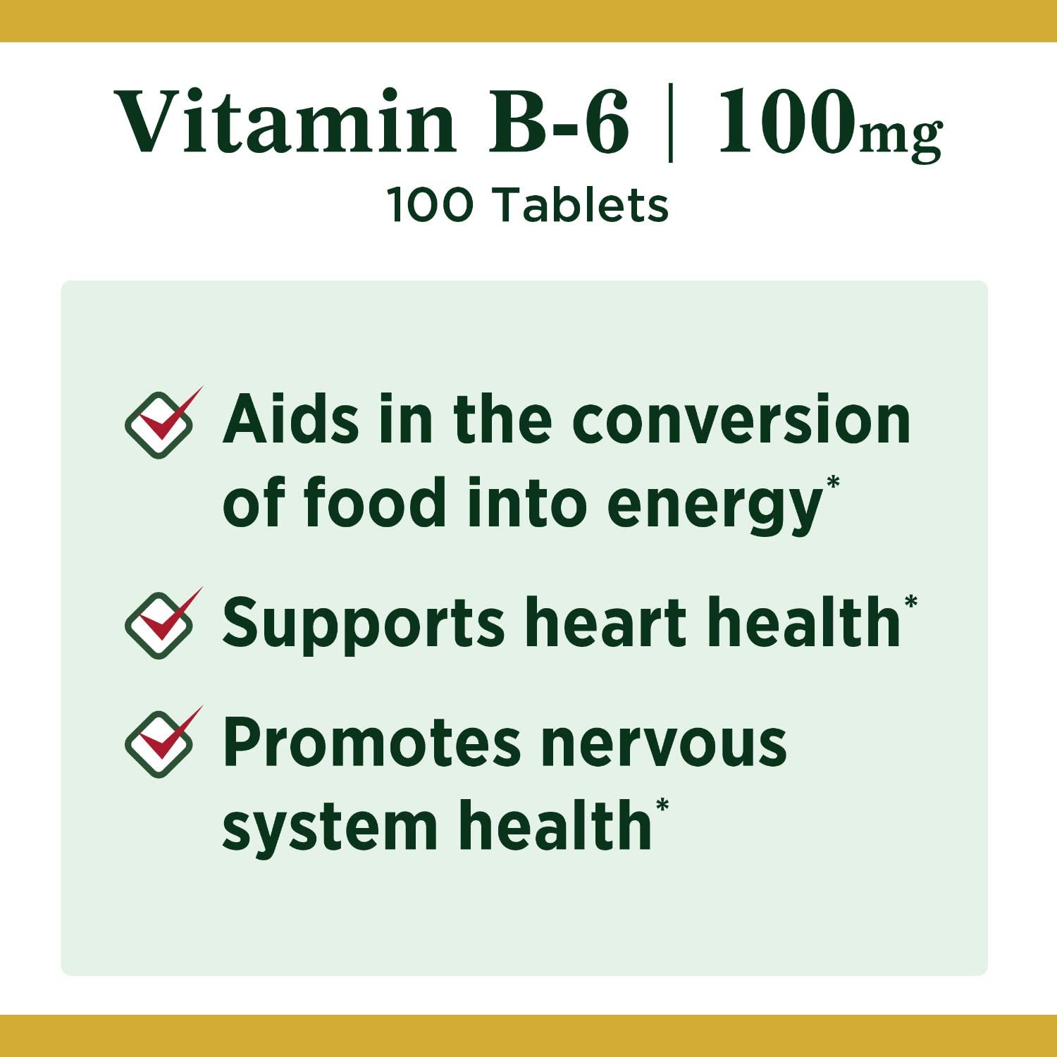 Nature’s Bounty Vitamin B6, Supports Energy Metabolism and Nervous System Health, 100mg, Tablets, 100 Ct