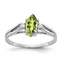 14k White Gold Polished Prong set Channel set 8x4mm Marquise Peridot Diamond Ring Size 6.00 Jewelry Gifts for Women