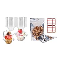 50 Pcs Plastic Cupcake Boxes and 100 Pcs Mylar Bags for Food Storage Resealable Bags for Small Business 3x6Inches