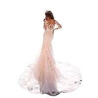 Women's Lace Mermaid Beach Wedding Dresses for Bride 2023 with Sleeves Bridal Gowns Long R042